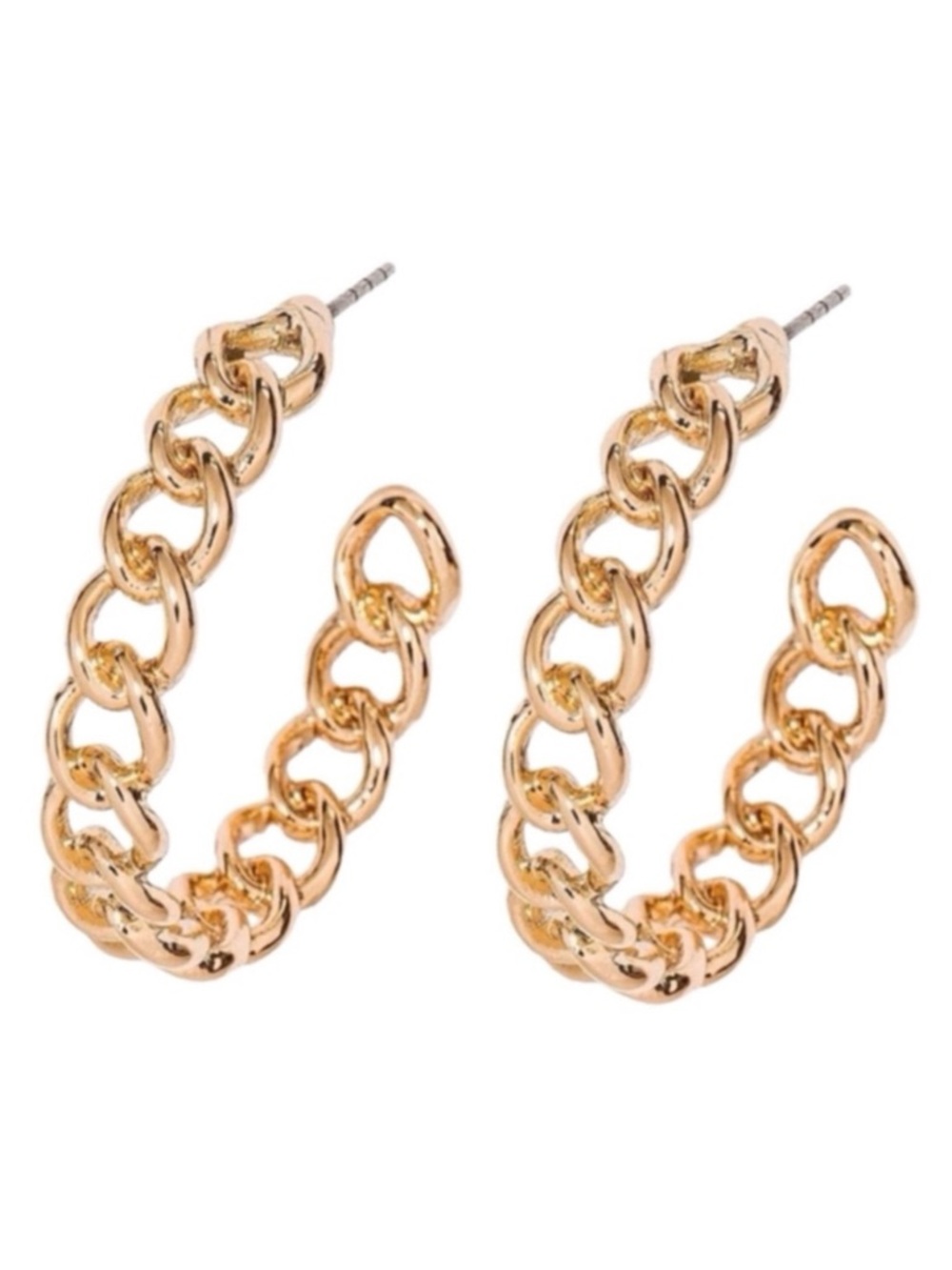 Frozen Gold Tone Chain Hoop Earrings (NWT) - Picture 1 of 11